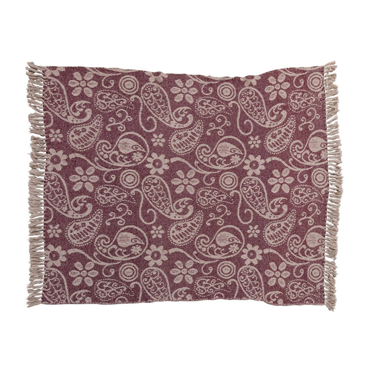 Soft Reclaimed Cotton Throw Blanket with Paisley Pattern and Tassels